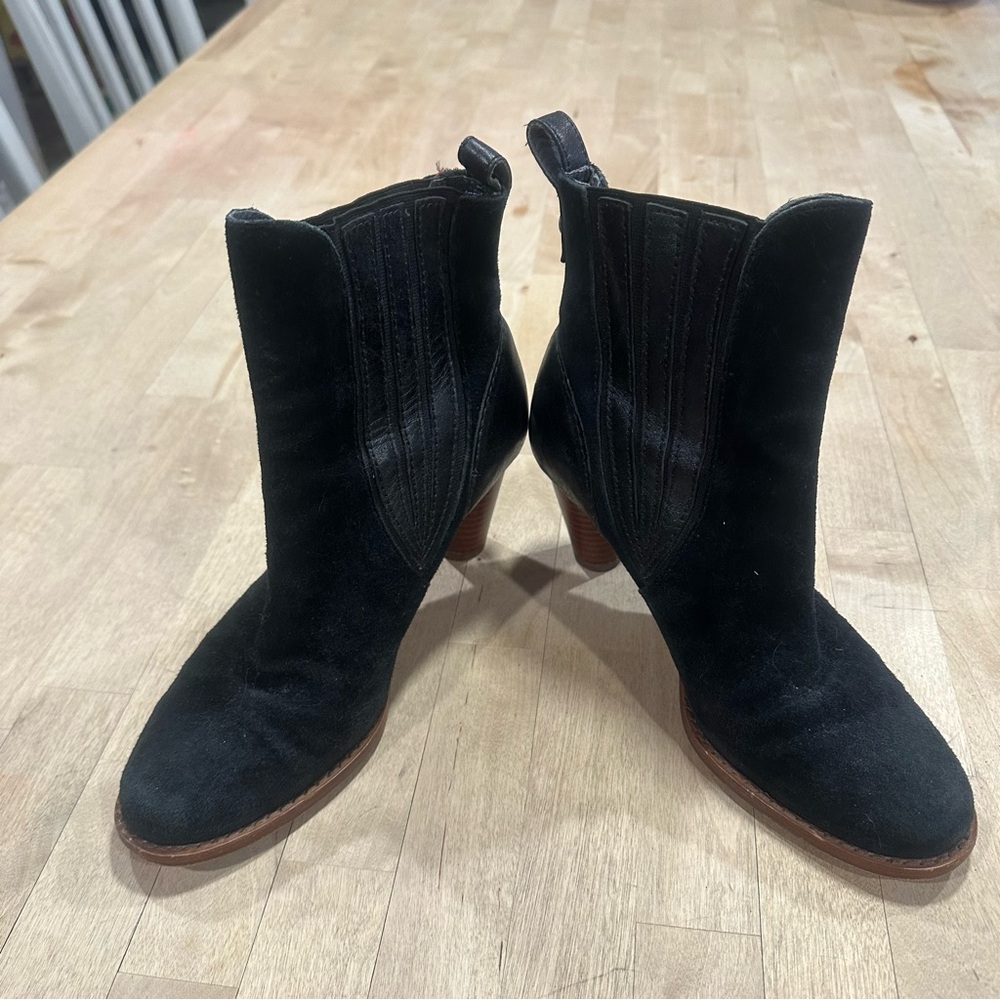 UGG Olivya 5597 Suede Leather Stacked Heel Slip On Ankle Boots Black Womans 7 - Picture 10 of 10